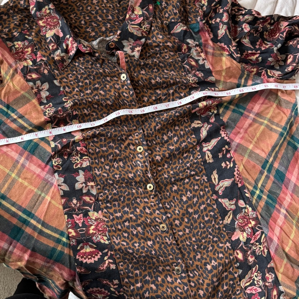 Soft Surroundings brown mixed floral animal print plaid boho long sleeve shirt - Picture 8 of 8